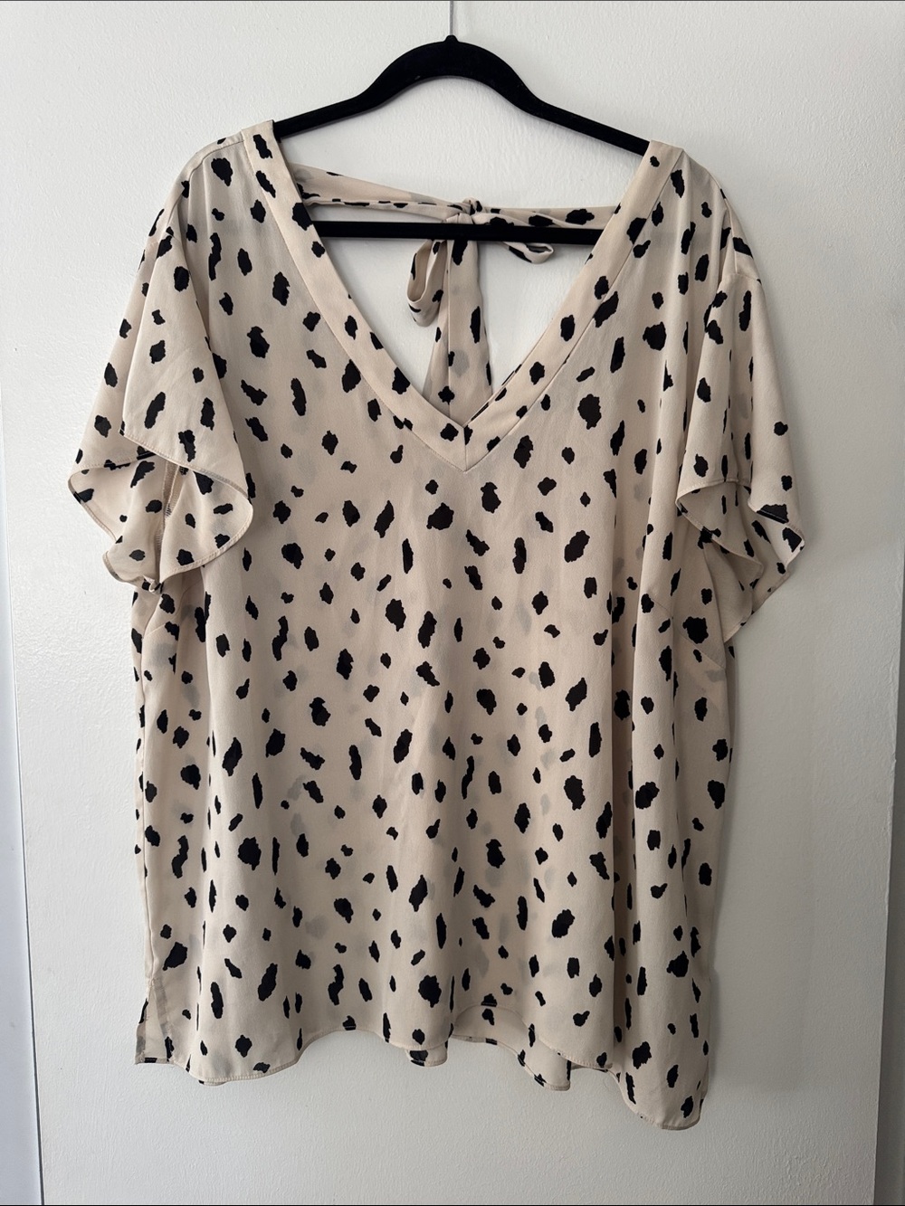 everleigh Beige Blouse with Black Spot Print and Tie-Back